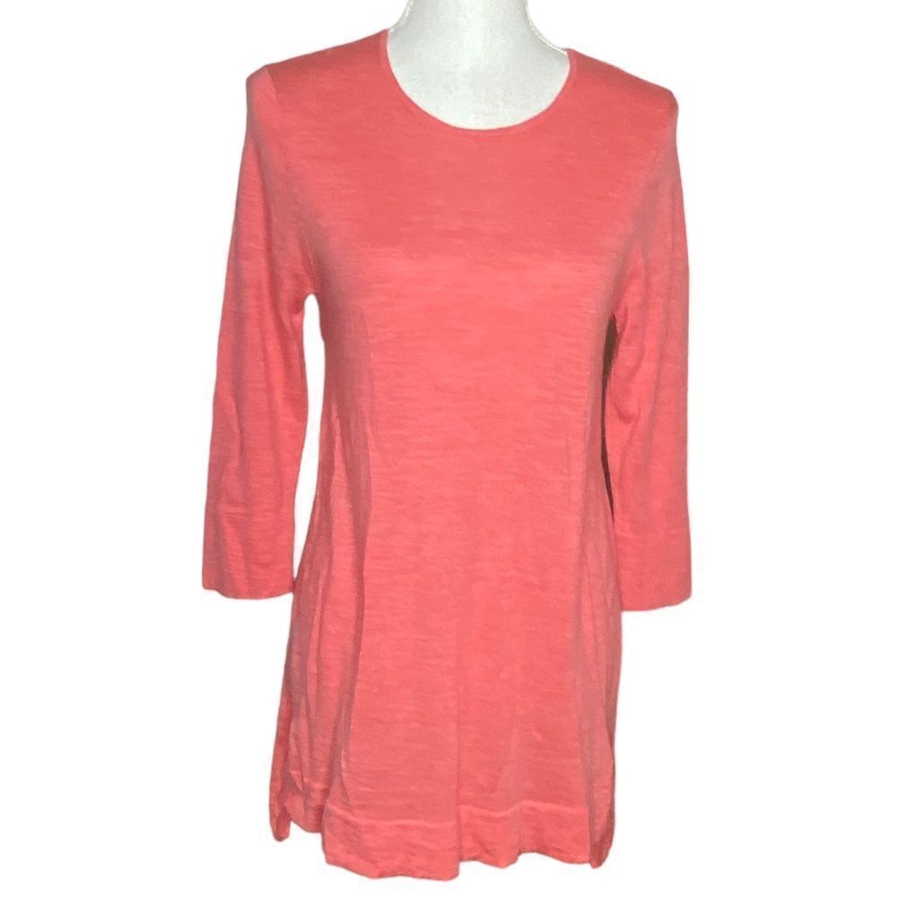 J. Jill Wm’s Sz Sm Coral Soft Merino Wool Crew Neck Button Cuff Tunic Sweater